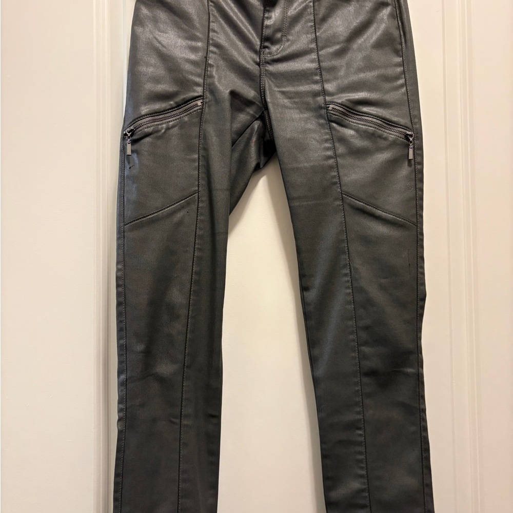 Chic Metallic Gray Straight Leg Pants